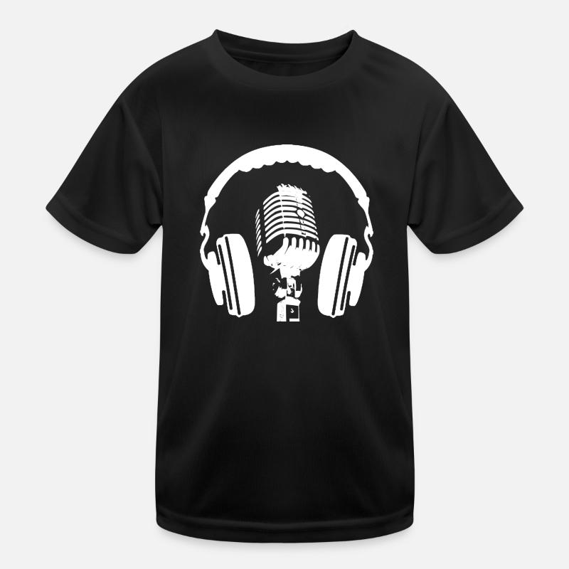 Kopfhörer & Mikrofon Radiomoderator Gift - Kinder Funktions-T-Shirt - Schwarz