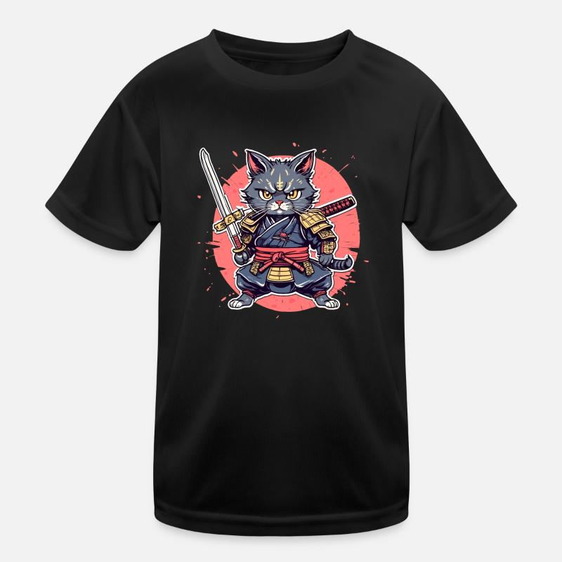 Samurai Cat #32 - Kids Functional T-Shirt - black