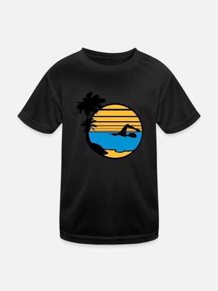 palms island vacation vacation sun beach swimming - Kids Functional T-Shirt - black - Front