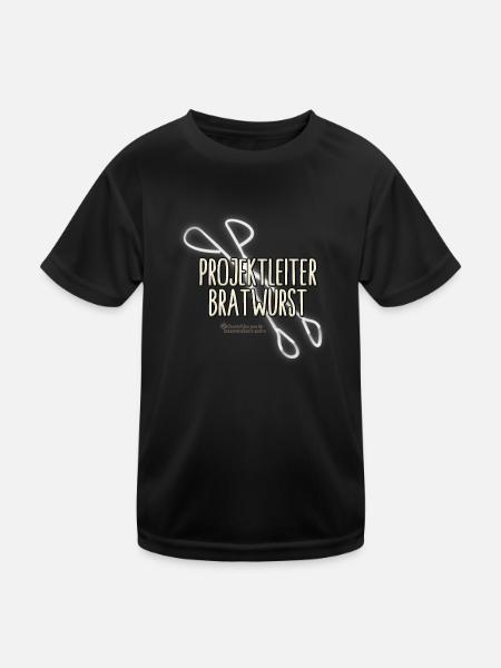 Grill T-Shirt Projektleiter Bratwurst Grillzange - Kinder Funktions-T-Shirt - Schwarz - Vorne
