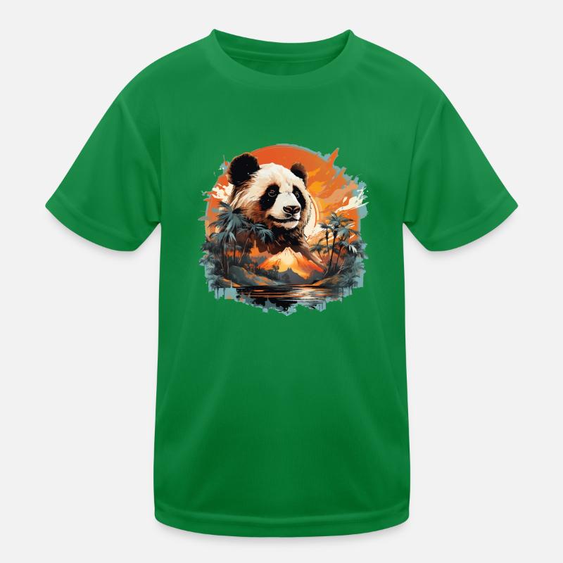 Pandabär mit Berg & Palmen Panda Design Kinder Funktions-T-Shirt