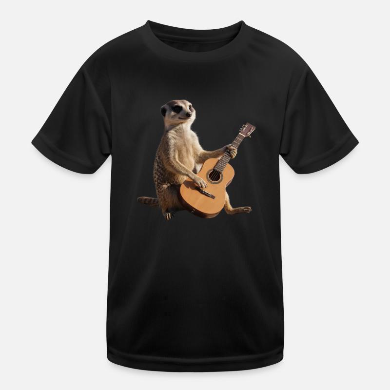 Erdmännchen sitzender Gitarrenmusiker Kinder Funktions-T-Shirt