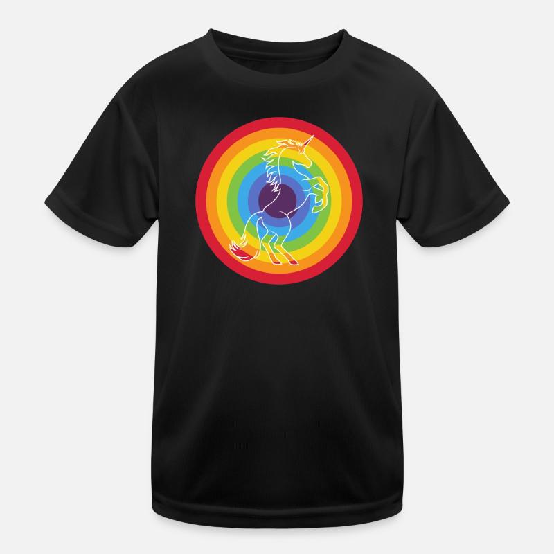 Rainbow circle with unicorn Kids Functional T-Shirt