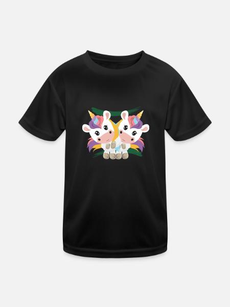 Einhorn Horoskop Zwillinge Geboren im Juni Gift - Kinder Funktions-T-Shirt - Schwarz - Vorne