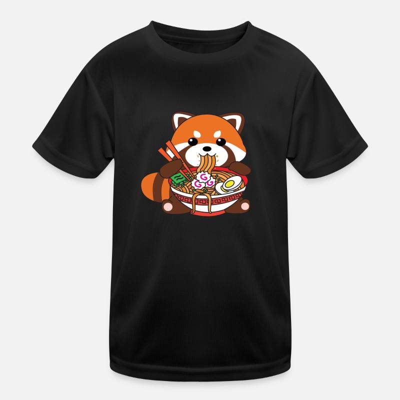 Panda rouge mignon de Kawaii mangeant des nouilles de Ramen T-shirt sport Enfant