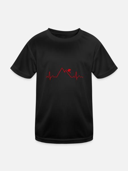 Heartbeat Skifahren Wintersport Ski-Liebhaber Gift - Kinder Funktions-T-Shirt - Schwarz - Vorne