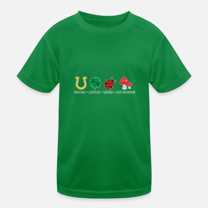 Symboles chanceux Fer à cheval Trèfle à feuilles Champignon de coccinelle T-shirt sport Enfant