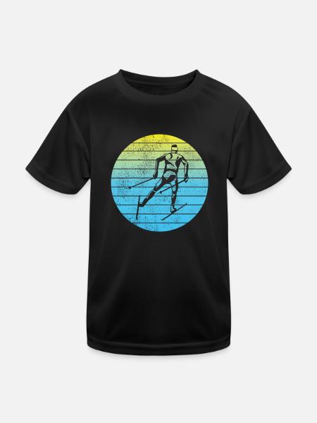 Ski fahren Retro Skifahrer Skier Vintage Skifahren - Kinder Funktions-T-Shirt - Schwarz - Vorne