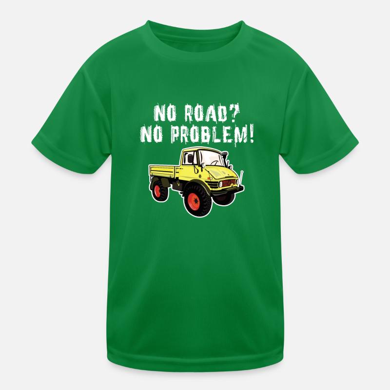 Pas de route? Aucun problème! Unimog - Tout-terrain - Oldtimer T-shirt sport Enfant