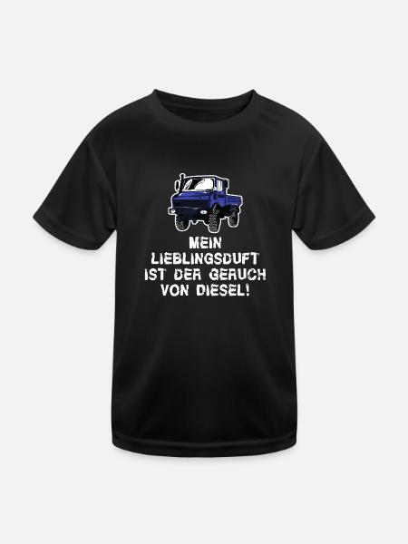 Mein Lieblingsduft ist Diesel! Unimog - Oldtimer - Kinder Funktions-T-Shirt - Schwarz - Vorne