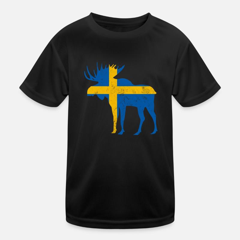 Sweden moose with flag Kids Functional T-Shirt