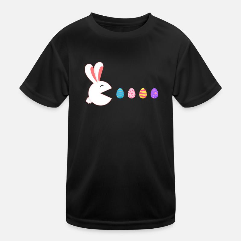 Happy Easter Rabbit Gamer Eating Easter Eggs - Kids Functional T-Shirt - black