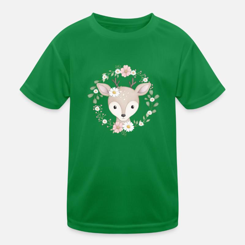 süßes Reh im Blumenkranz Kinder Funktions-T-Shirt