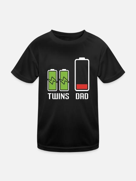 Dad Twins Battery Energie Power - Kinder Funktions-T-Shirt - Schwarz - Vorne