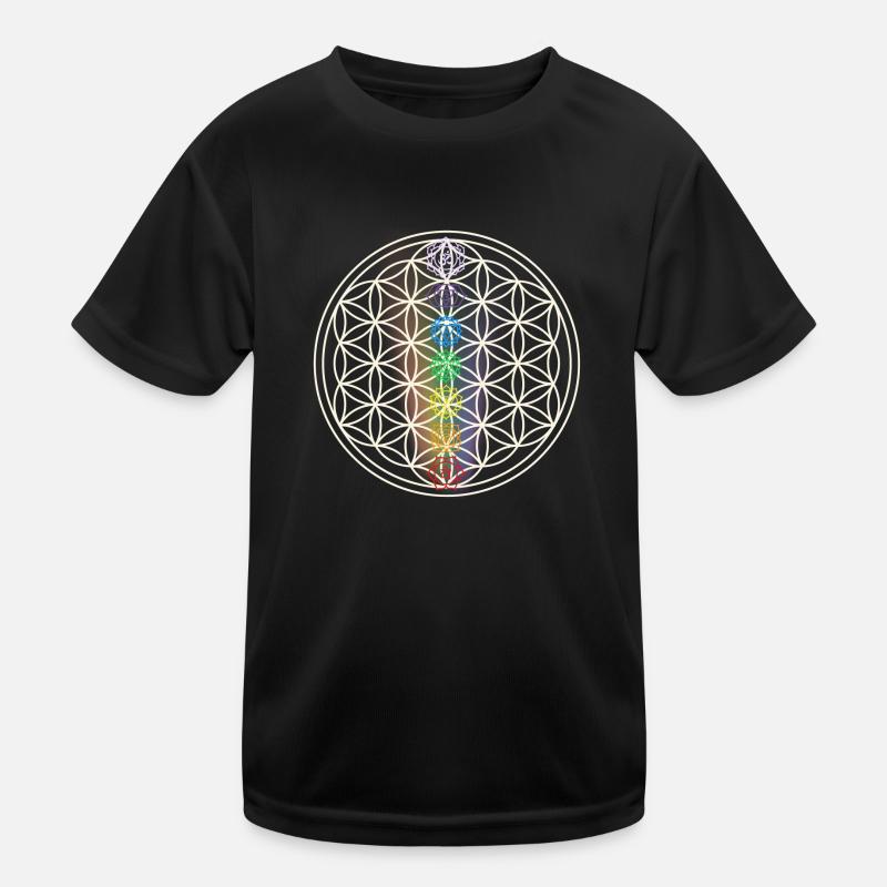 chakra regenbogen yoga symbol lebensblume Kinder Funktions-T-Shirt
