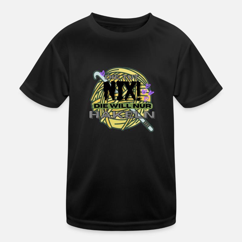 Die Tut Nix Die Will Nur Häkeln Gelb Lila Garn Kinder Funktions-T-Shirt