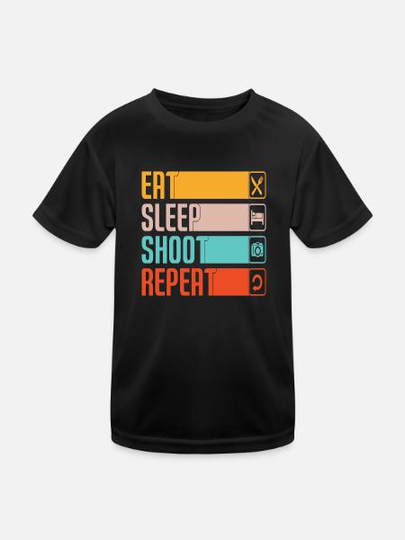 Eat Sleep Shoot Repeat Photo Photographer - Kids Functional T-Shirt - black - Front