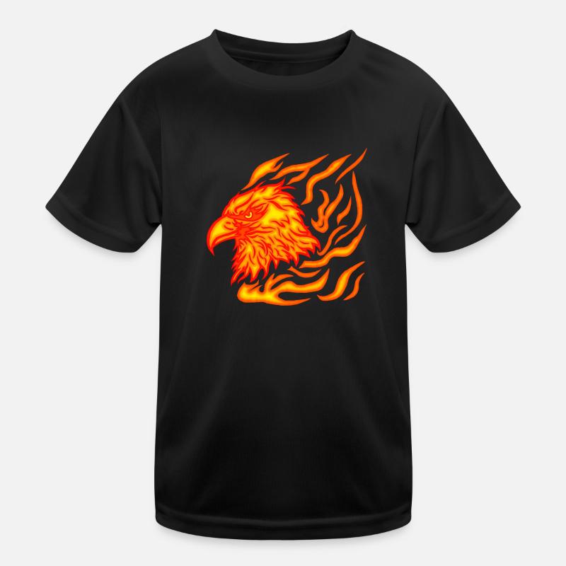cool, burning phoenix head with flames Kids Functional T-Shirt