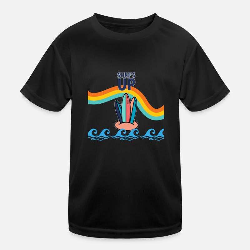 Regenbogen Surfbrett - Kinder Funktions-T-Shirt - Schwarz