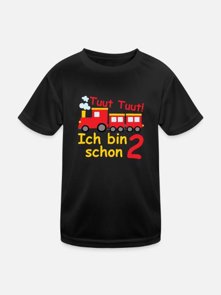 Geburtstagsshirt 2 jahr Eisenbahn Lok Baby Junge - Kinder Funktions-T-Shirt - Schwarz - Vorne