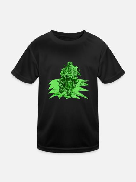 Adventure Bike Kurve grün - Kinder Funktions-T-Shirt - Schwarz - Vorne