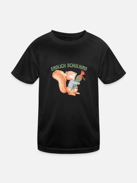 Kinder Endlich Schulkind Einschulung Schulanfang - Kinder Funktions-T-Shirt - Schwarz - Vorne