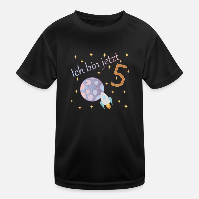 Kinder 5. Geburtstag Junge & Mädchen Mond Rakete Kinder Funktions-T-Shirt