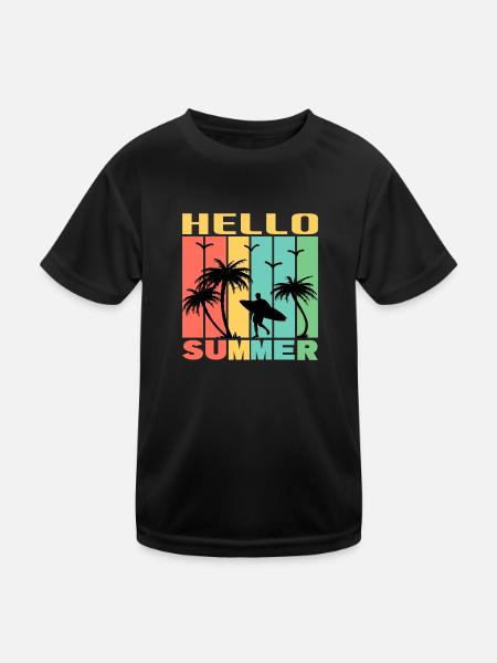 Hello Summer - Kinder Funktions-T-Shirt - Schwarz - Vorne