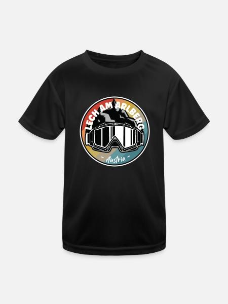 Skifahren in Lech am Arlberg Österreich - Kinder Funktions-T-Shirt - Schwarz - Vorne