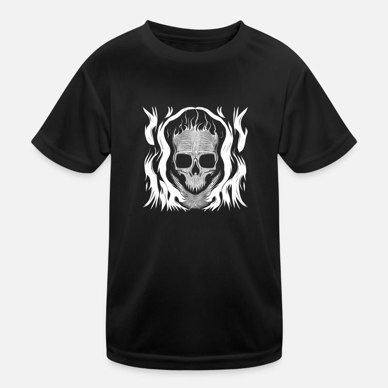 Halloween Horror Totenschädel mit Flammen Kinder Funktions-T-Shirt