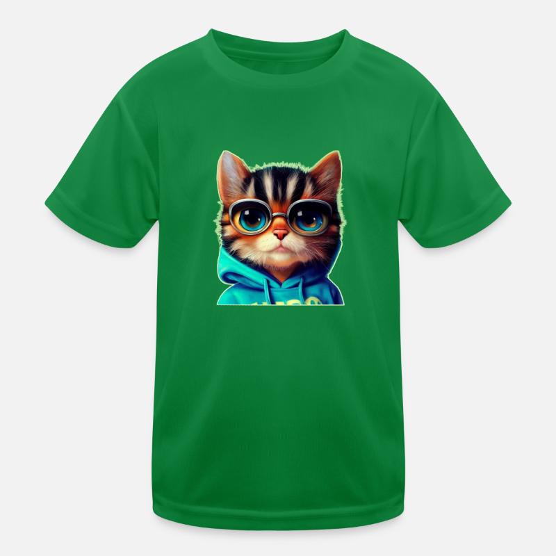Katze mit Brille Kinder Funktions-T-Shirt
