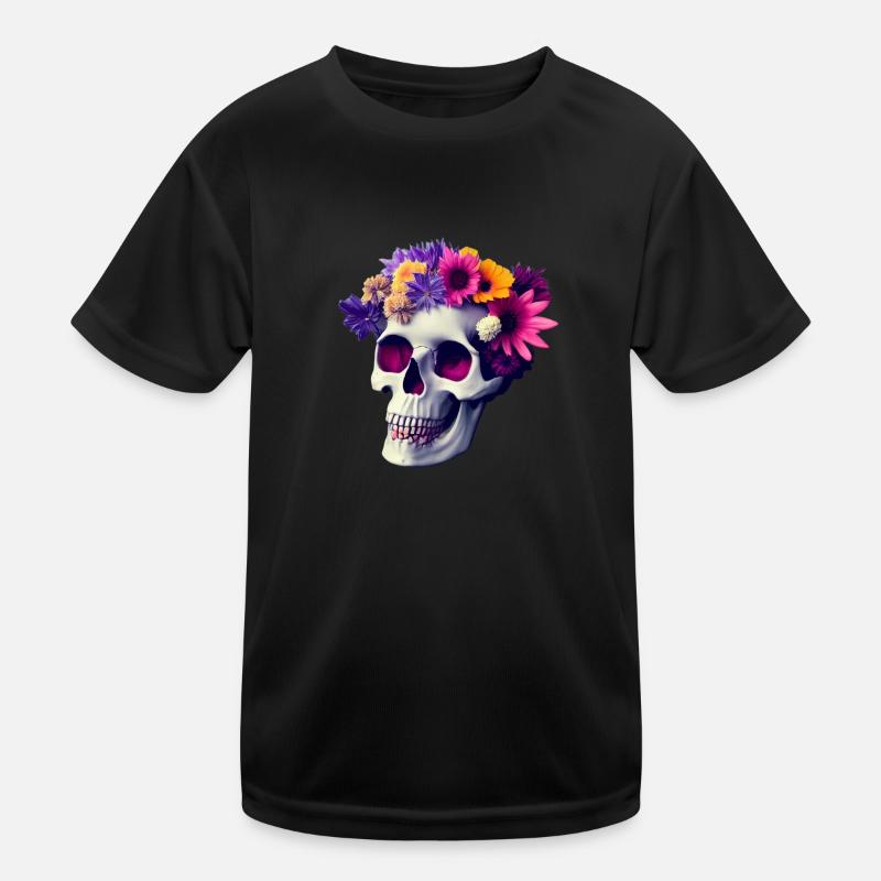 Skull with floral decoration Kids Functional T-Shirt