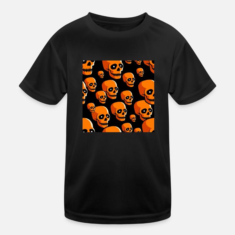 Skulls Pattern Halloween Black & Orange Pumpkin Kids Functional T-Shirt