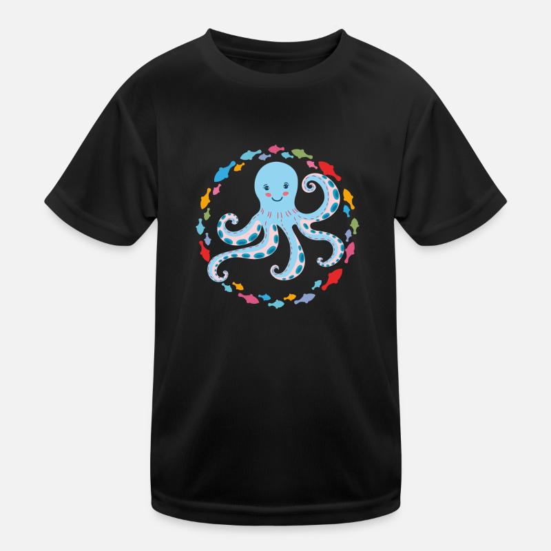 Cheerful octopus with small colorful fish Kids Functional T-Shirt