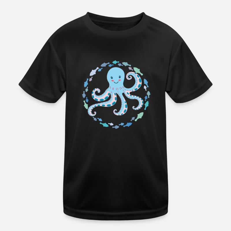 Pieuvre joyeuse et drôle avec des poissons colorés T-shirt sport Enfant
