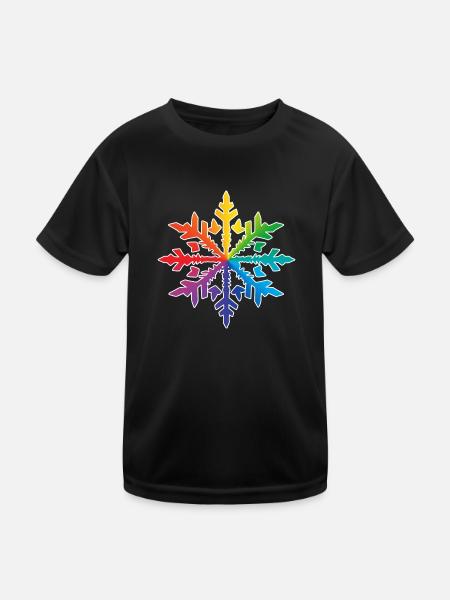 Schneeflocke Schnee Winter Weihnachten farbig 3 - Kinder Funktions-T-Shirt - Schwarz - Vorne