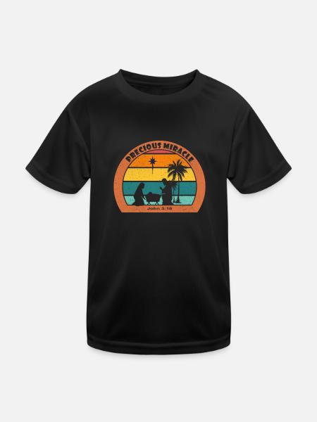 Christmas Nativity with Jesus - Precious Miracle - Kids Functional T-Shirt - black - Front