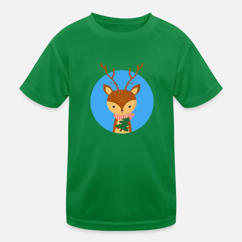 Deer and Christmas tree Kids Functional T-Shirt