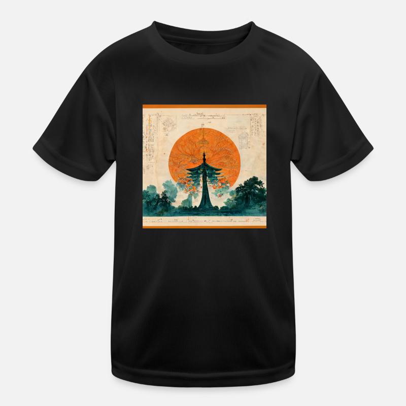 Japanischer Tempel Kinder Funktions-T-Shirt