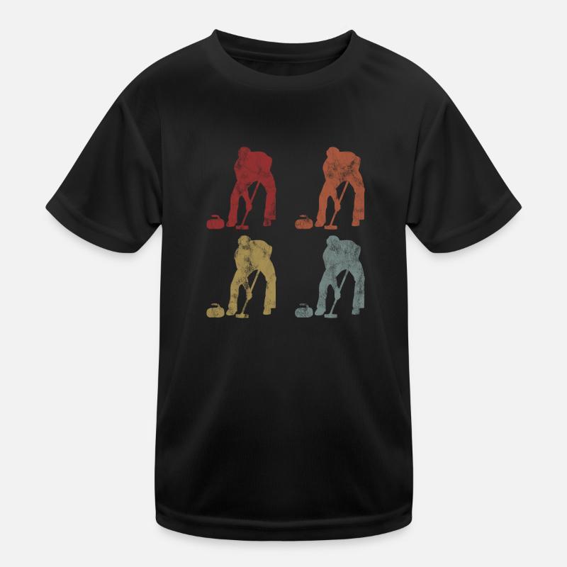 Eis Curling Curler Eisstockschießen Retro Geschenk Kinder Funktions-T-Shirt