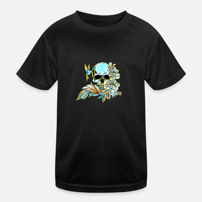 Totenkopf mit Blumen bunt Geschenk Kinder Funktions-T-Shirt