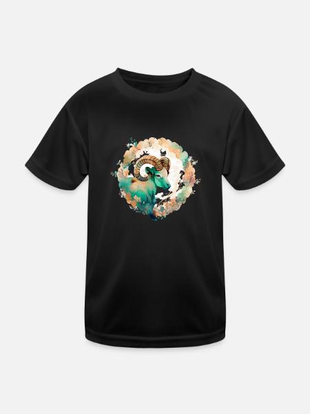 01 Sternzeichen Widder Ornament Wasserfarbe bunt - Kinder Funktions-T-Shirt - Schwarz