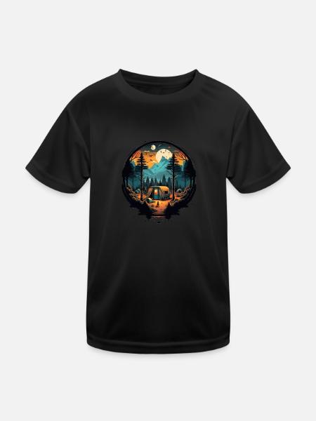 Camping Abenteuer am Fuß eines Berges - Kinder Funktions-T-Shirt - Schwarz - Vorne