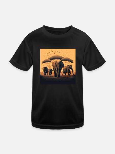 Friedliche Elefantenherde Geschenk - Kinder Funktions-T-Shirt - Schwarz