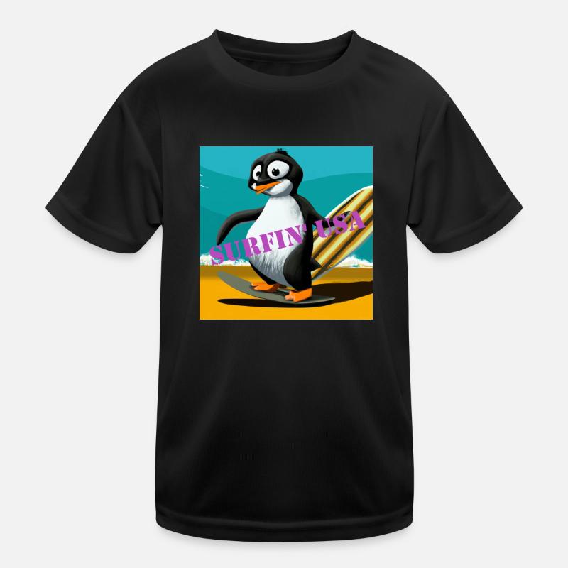 Surfender Pinguin Geschenk Kinder Funktions-T-Shirt