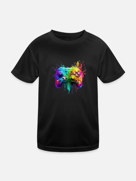 Neon Gaming Controller / Kontroller - Kinder Funktions-T-Shirt - Schwarz