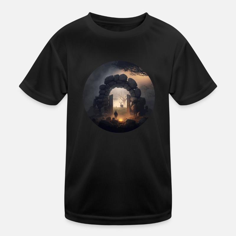Dunkler Wald Nebel Tor Geschenk - Kinder Funktions-T-Shirt - Schwarz
