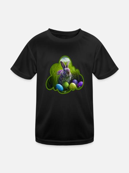 Zum Osterfest Lustiges Osterhasen - Kinder Funktions-T-Shirt - Schwarz - Vorne