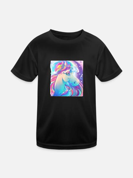 Einhorn Mädchen Fabeltier Einhörner Unicorn - Kinder Funktions-T-Shirt - Schwarz - Vorne