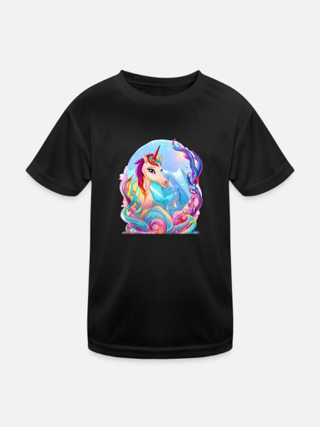 Unicorn Fabeltier Mädchen Einhorn Einhörner - Kinder Funktions-T-Shirt - Schwarz - Vorne
